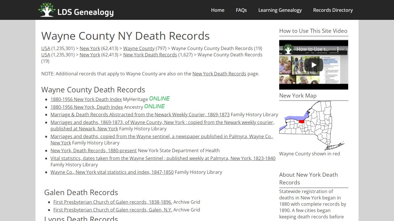 Wayne County NY Death Records - LDS Genealogy